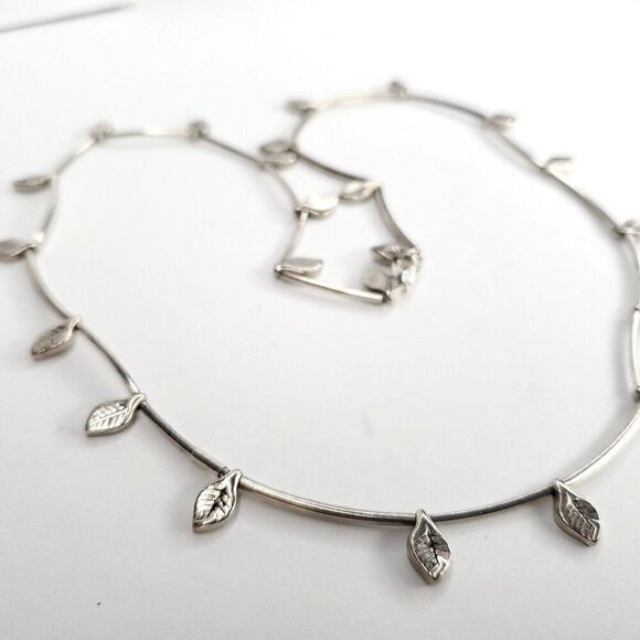 Silvertone Metal Leaf Tube Bead Necklace Boho Chic 22" - Picture 1 of 4